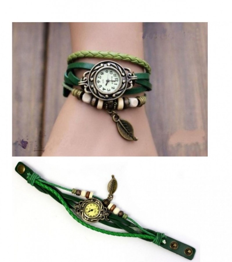 Relogio Feminino New PU Leather Strap Bracelet Clock - Green