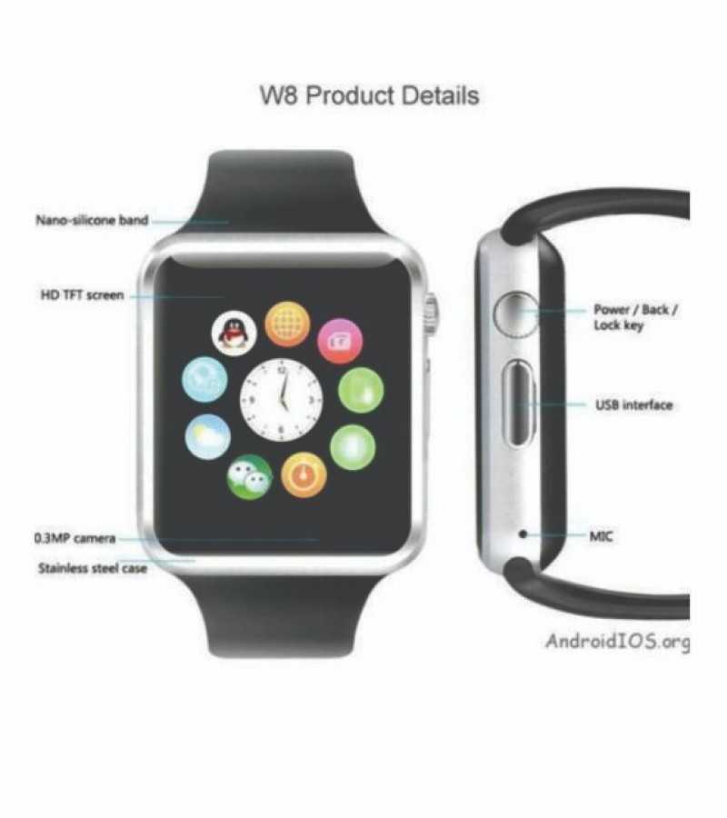 Smart Watch Black W08 With Gsm Slot And Bluetooth Connectivity For Ios And Android Smart Phones
