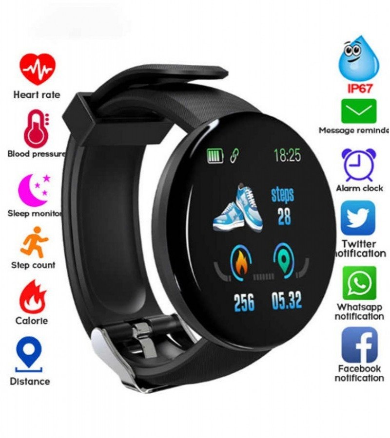 Smart Watch D18 Fitness Watches Heart Rate Monitor Blood Pressure