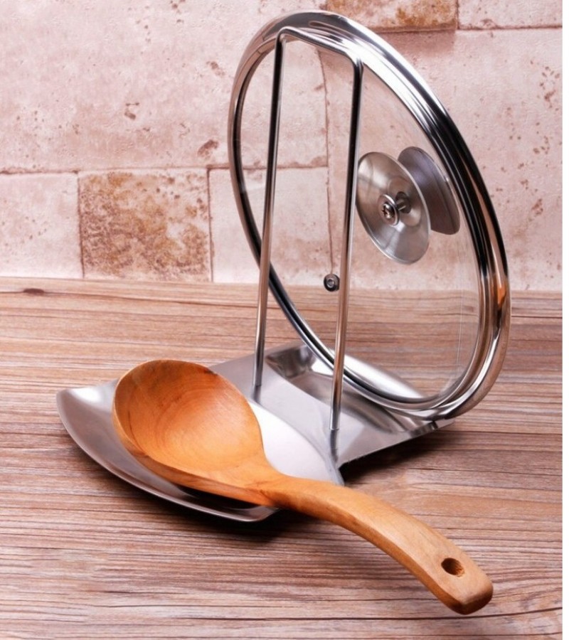 Stainless Steel Spoon Rest Pan Pot Cover Lid Stand Rack Storage Kitchen Tool