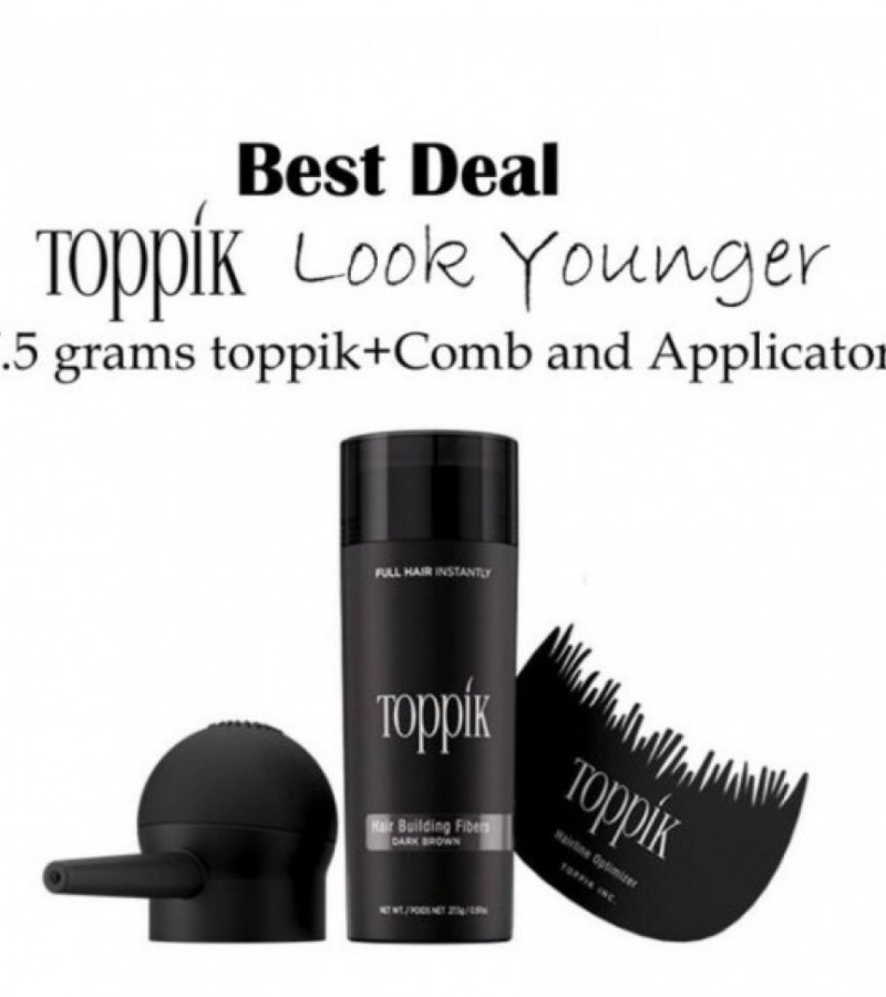 Toppik Hair Fiber -27.5 GRAM + Hair Line Comb + Hair FIber Applicator Deal - Dark brown