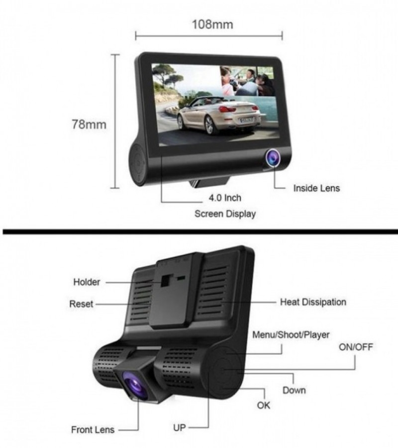 Wdr Dashcam 3 Camera Lens Video Car Dvr Full Hd 1080p