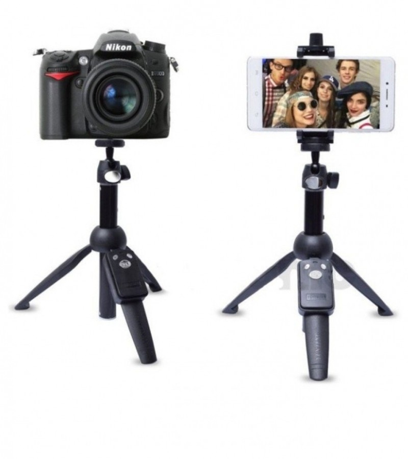 Yunteng YT-9928 2 in 1 Mini Tripod Selfie Stick with Phone Holder Remote Controller - Black