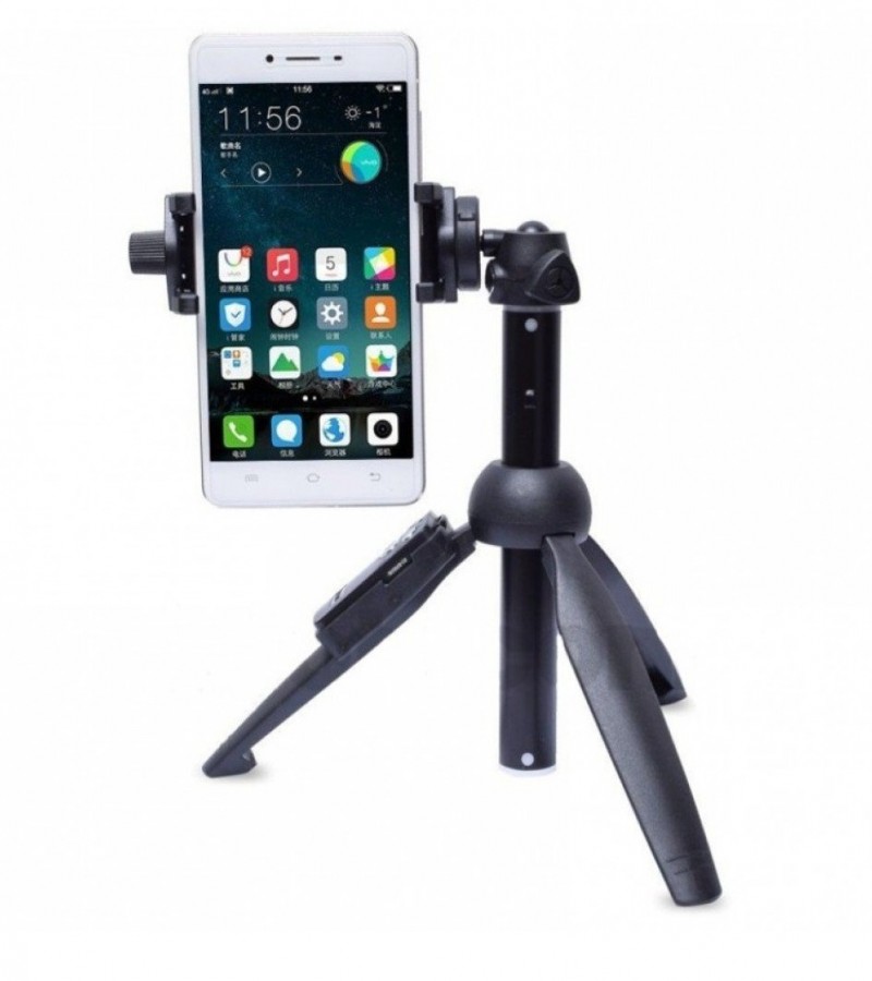 Yunteng YT-9928 2 in 1 Mini Tripod Selfie Stick with Phone Holder Remote Controller - Black