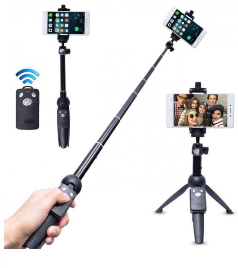 Yunteng YT-9928 2 in 1 Mini Tripod Selfie Stick with Phone Holder Remote Controller - Black