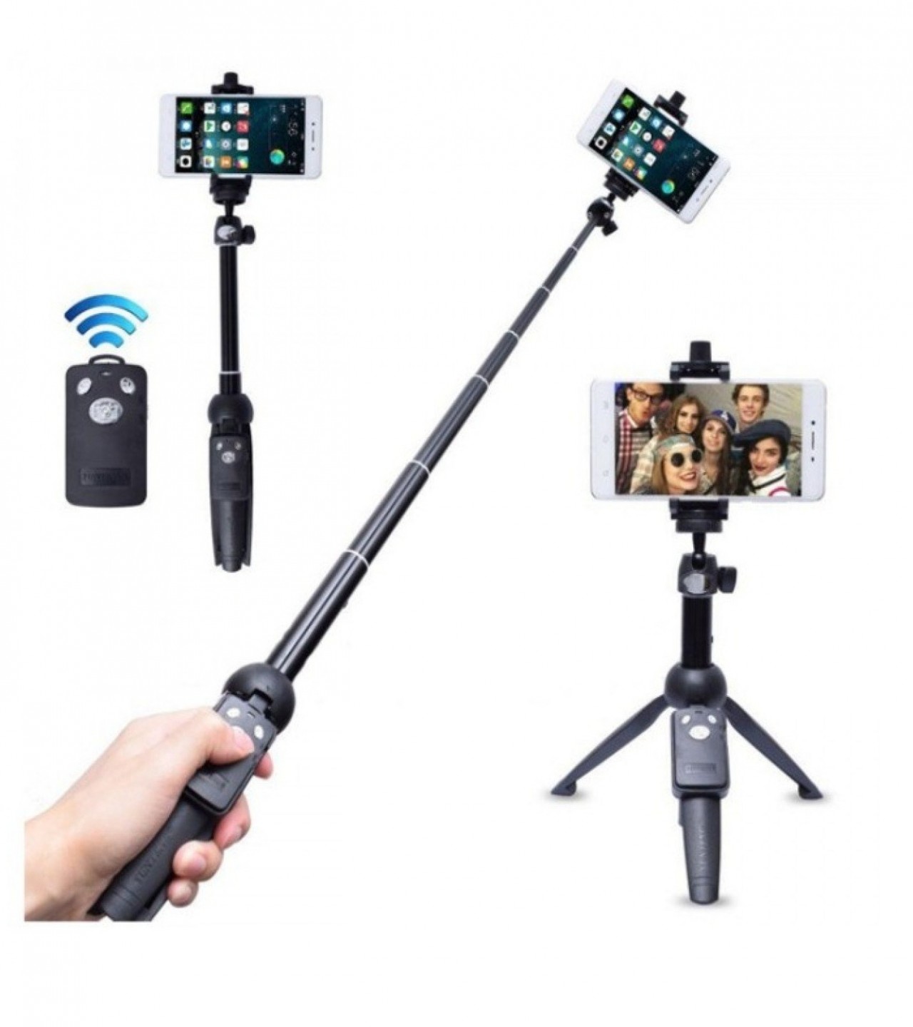 Yunteng YT-9928 2 in 1 Mini Tripod Selfie Stick with Phone Holder Remote Controller - Black