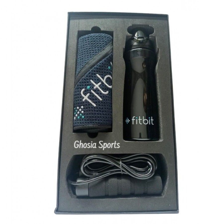 Fitbit 3 in 1 Gift Pack Water Bottle, Jumping Rope With Gym Towel