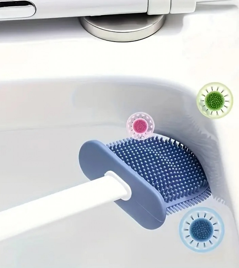 Wall-Mounted Toilet Brush Holder with Long Handle, Soft Silicone Multifunctional Brush Set