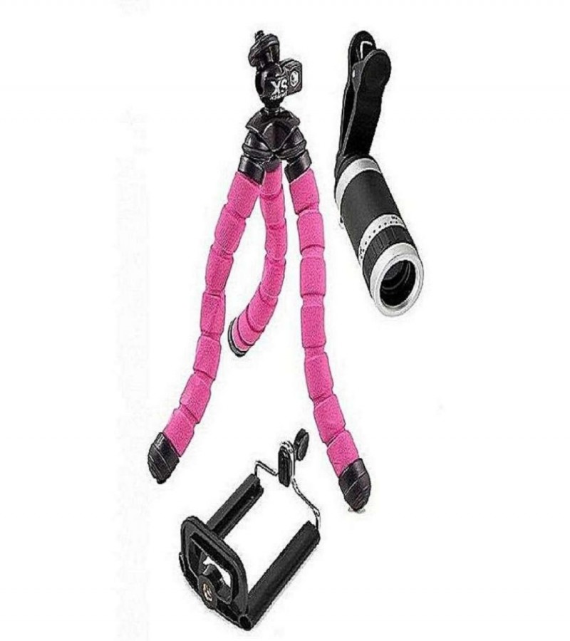 Flexible Tripod With 8X Zoom Lens & Mobile Phone Holder -