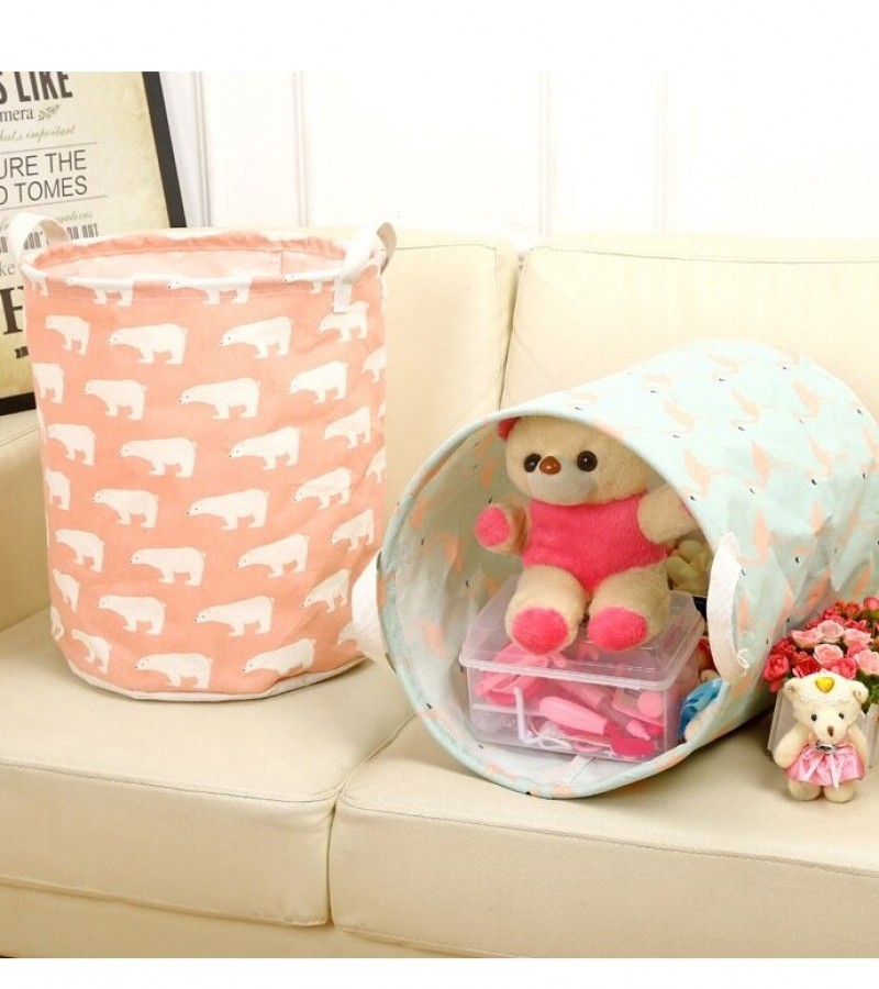 Folding Cotton Fabric Waterproof Laundry Basket Dirty Clothes Toy Storage Basket - Multi Design