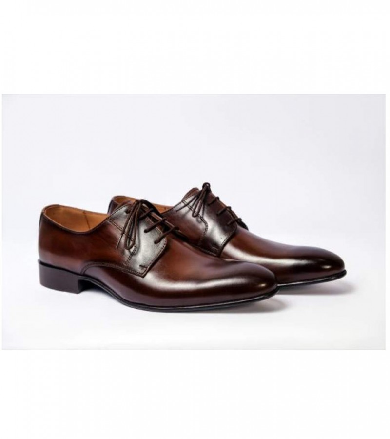 Formal Almond toe Brown Derby Laceup Pure Leather Dress Shoe For Men New Arrival