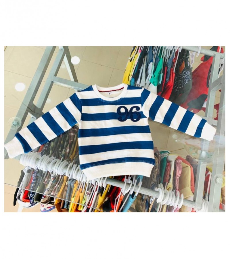 1-12 years Attractive Navy blue and white lining 96 printed extra warm sweat shirt for your kids