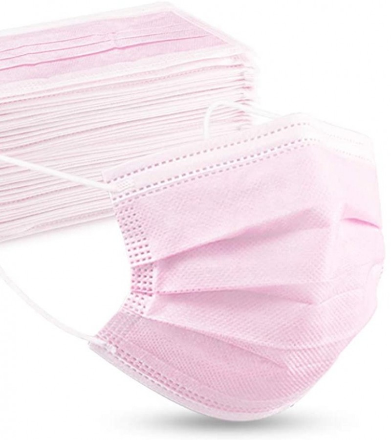 10 Pieces Pink Disposable Surgical Face Mask 3-Ply (Layer) Strong Filtration and Nose Pin 70/Gsm