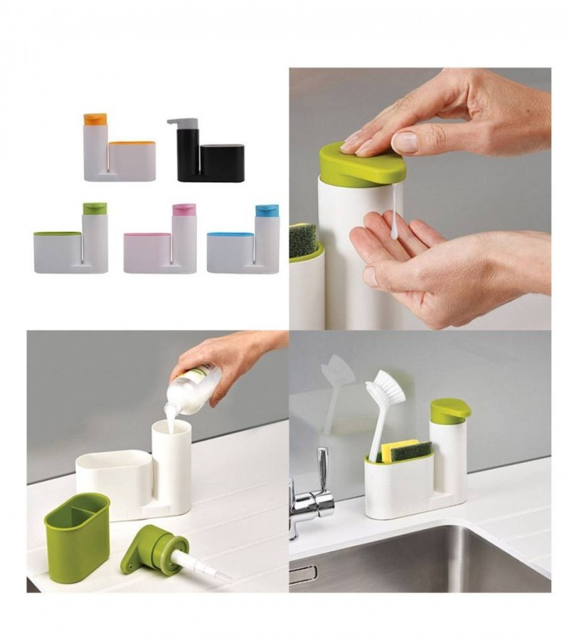 2 in 1 Stand for Kitchen Sink With Liquid Soap Dispenser & Brush Sponge Soap Holder
