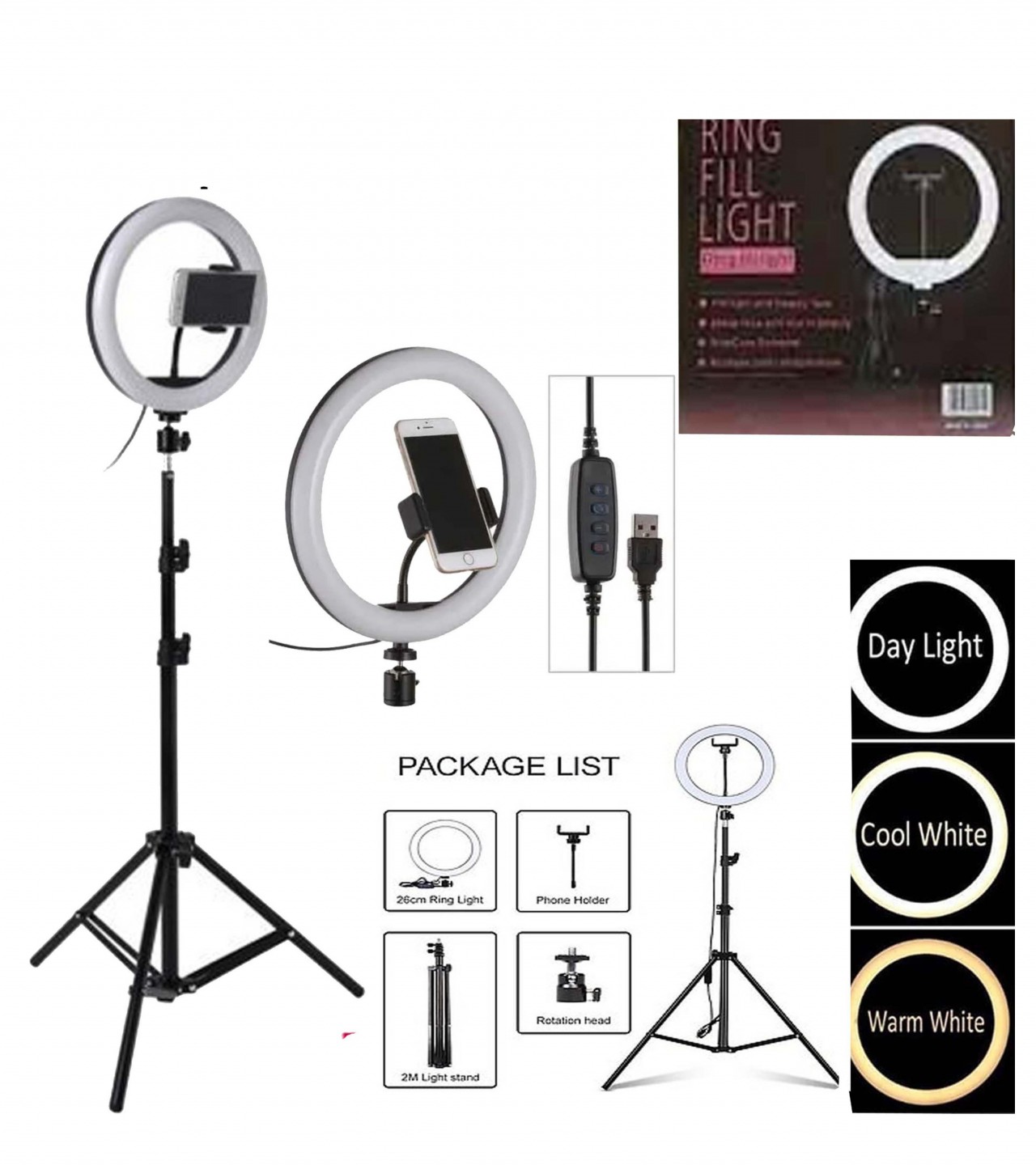 26cm RingLight With 7 Feet Stand And Phone Holder