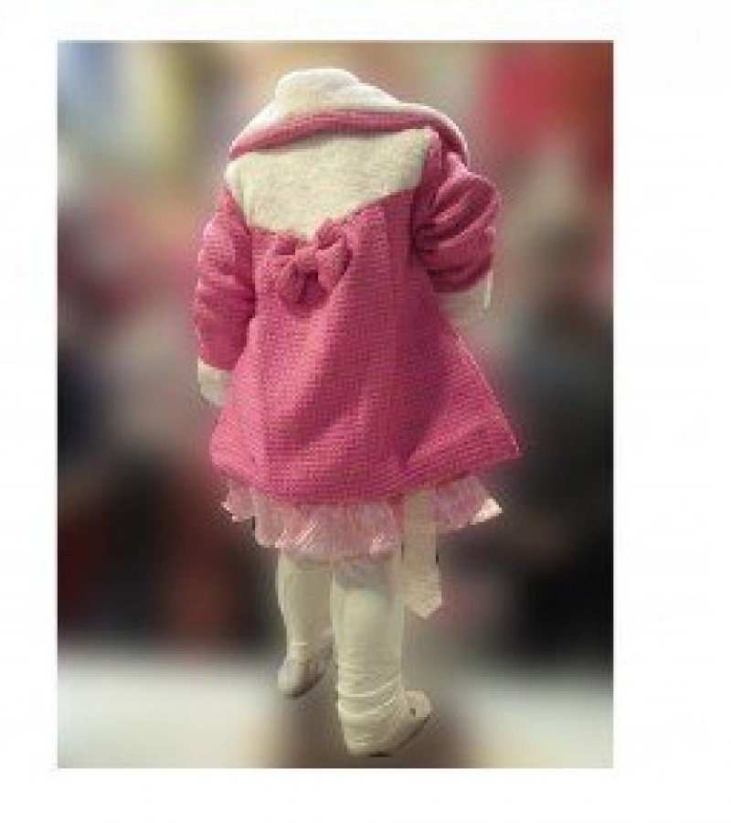 3 In 1 Beautiful Coat, Tights & Frock For Girls - 3 to 4 Years