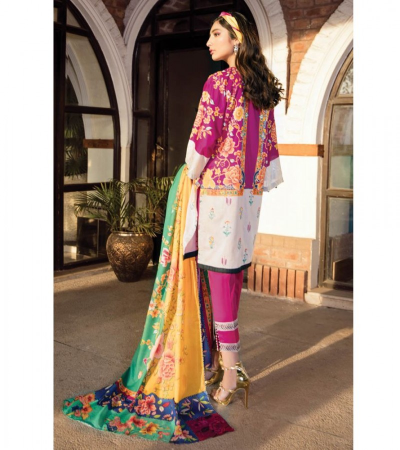 3PC Unstitched Embroidered Lawn Suit with Cotton Net Dupatta