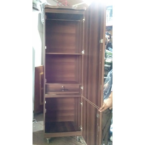 Single Door Railing Wardrobe - Removable Shelves - Brown