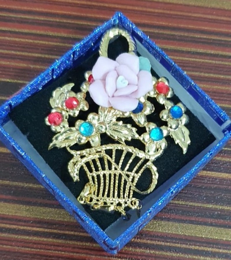 Abaya, Golden, Pin, With, Flower,