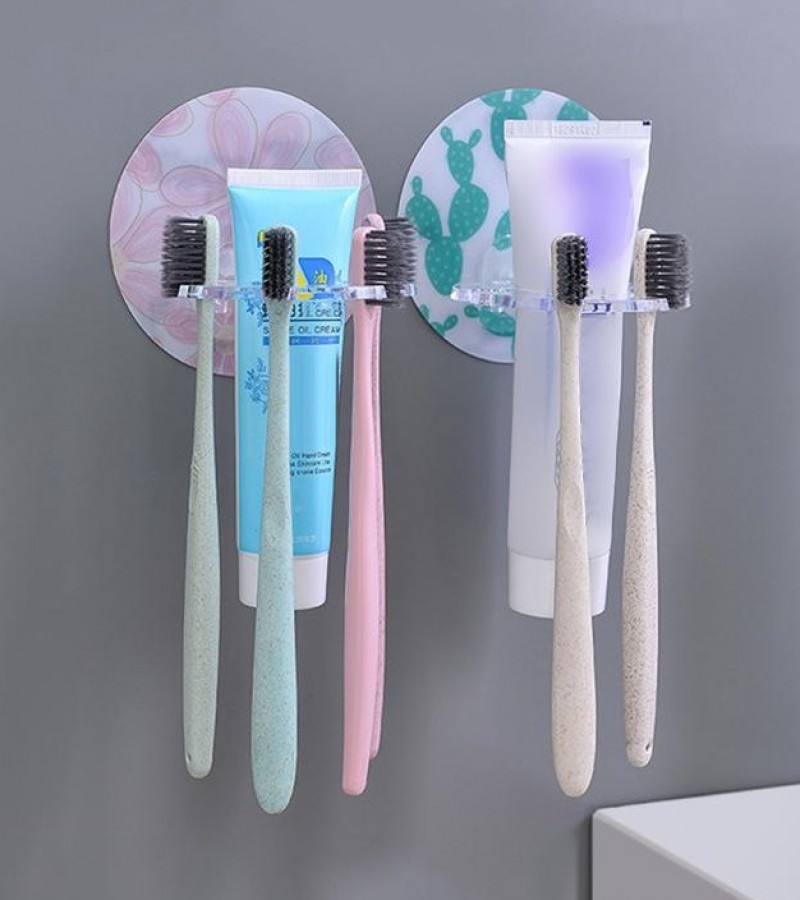 Acrylic Toothbrush and Toothpaste Holder Punch-free Storage Mini Rack Bathroom Accessories - Multi