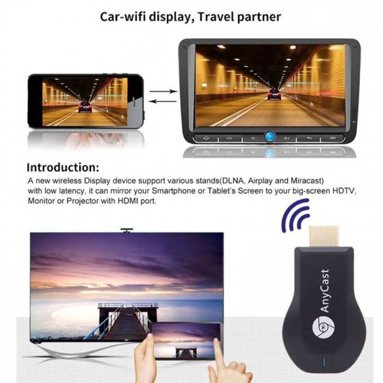 Any Cast M4 Plus  Dongle Receiver Airplay Miracast - WiFi Display - HDMI TV DLNA 1080P-Black