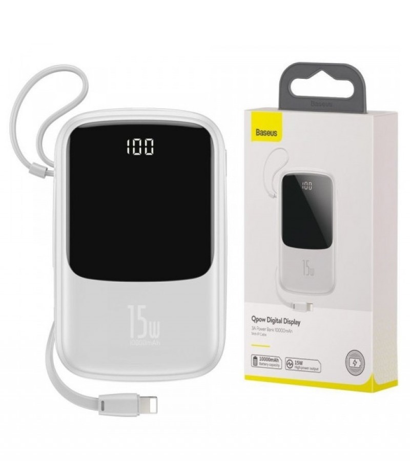 Baseus Q Pow Mini 10000mAh Power Bank With IP Cable Digital Display 3A Quick Charge For iPhone
