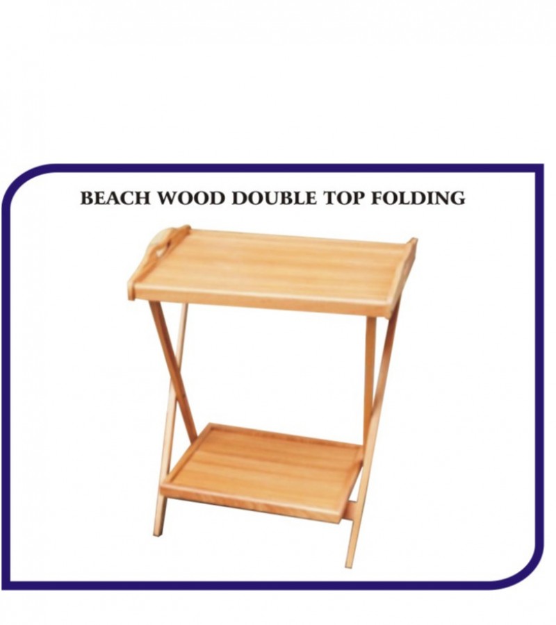 Beach Wood Double Top Double Shelf Foldable Table Tray Coffee Table Study Table