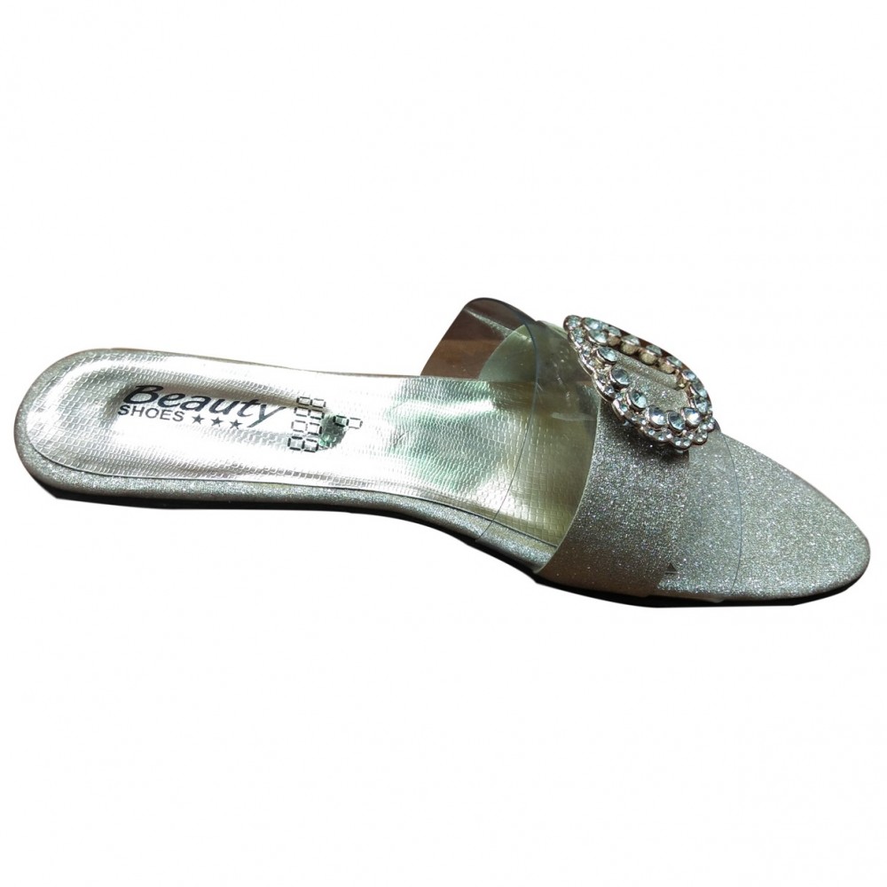 Beautiful & Fancy Flat Shoes For Women - Silver - 7 To 10