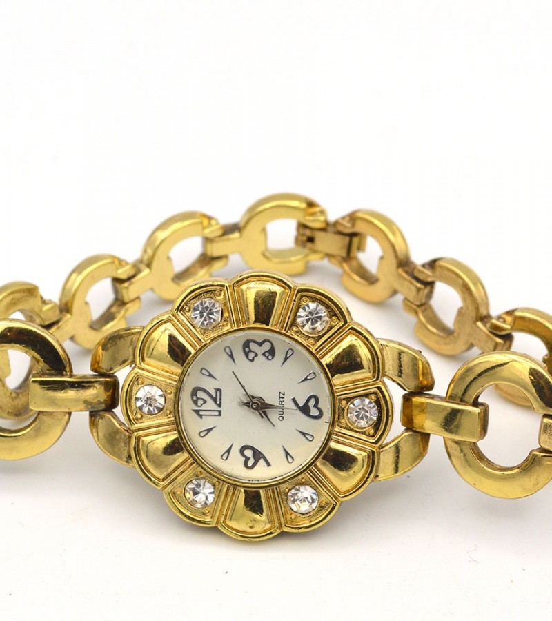 Beautiful Golden Dial Watch For Girls
