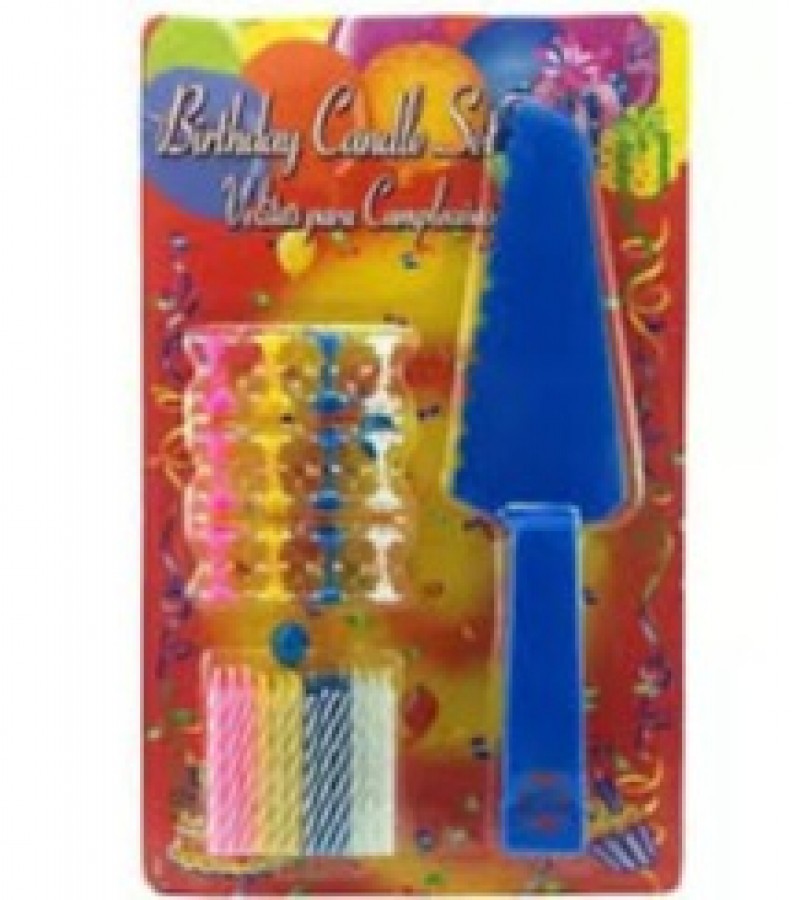 Birthday Candles Set with Holders & Cake Knife