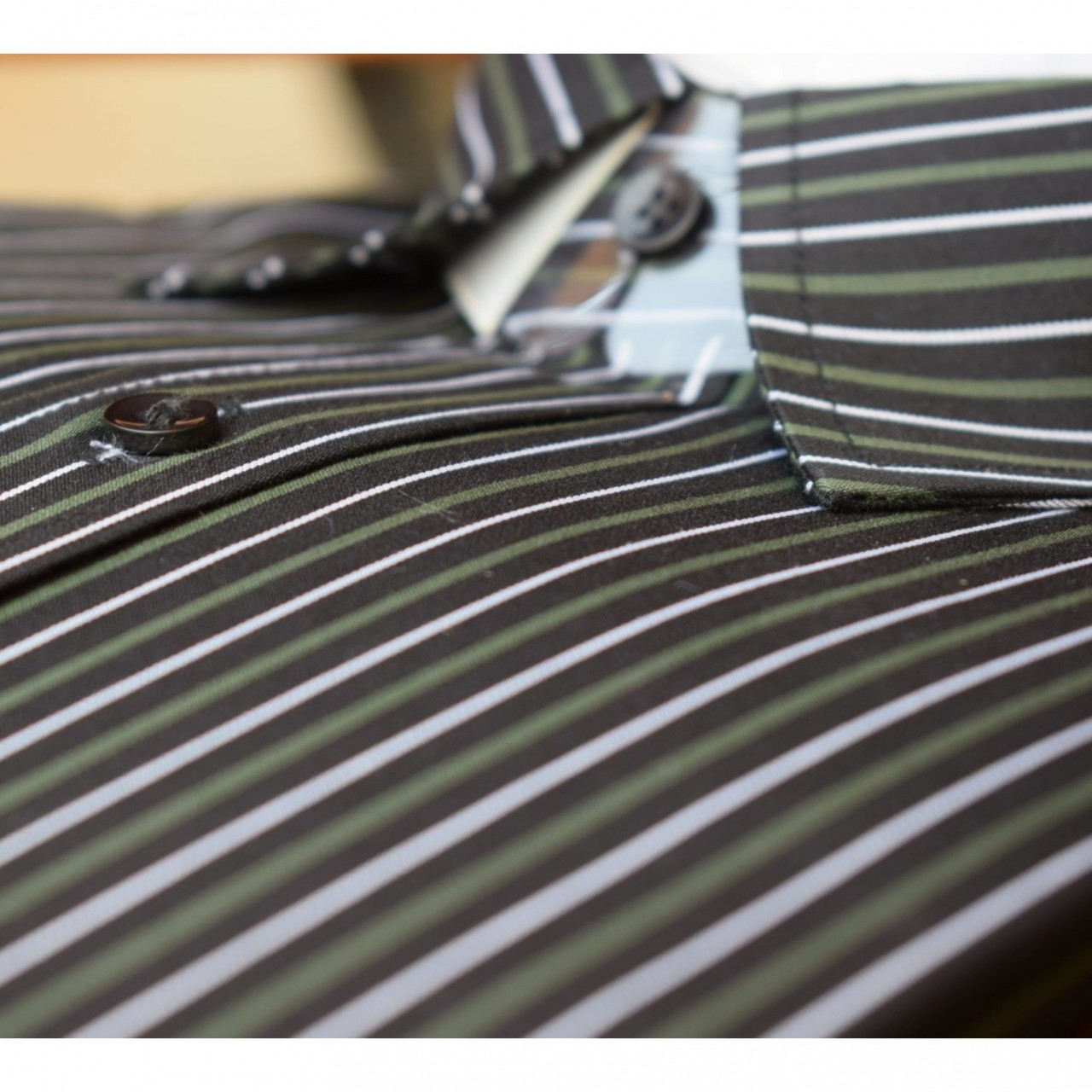 Black Base White Green Pin Stripes Formal Shirt For Men - Imported - Double Needle Stitching