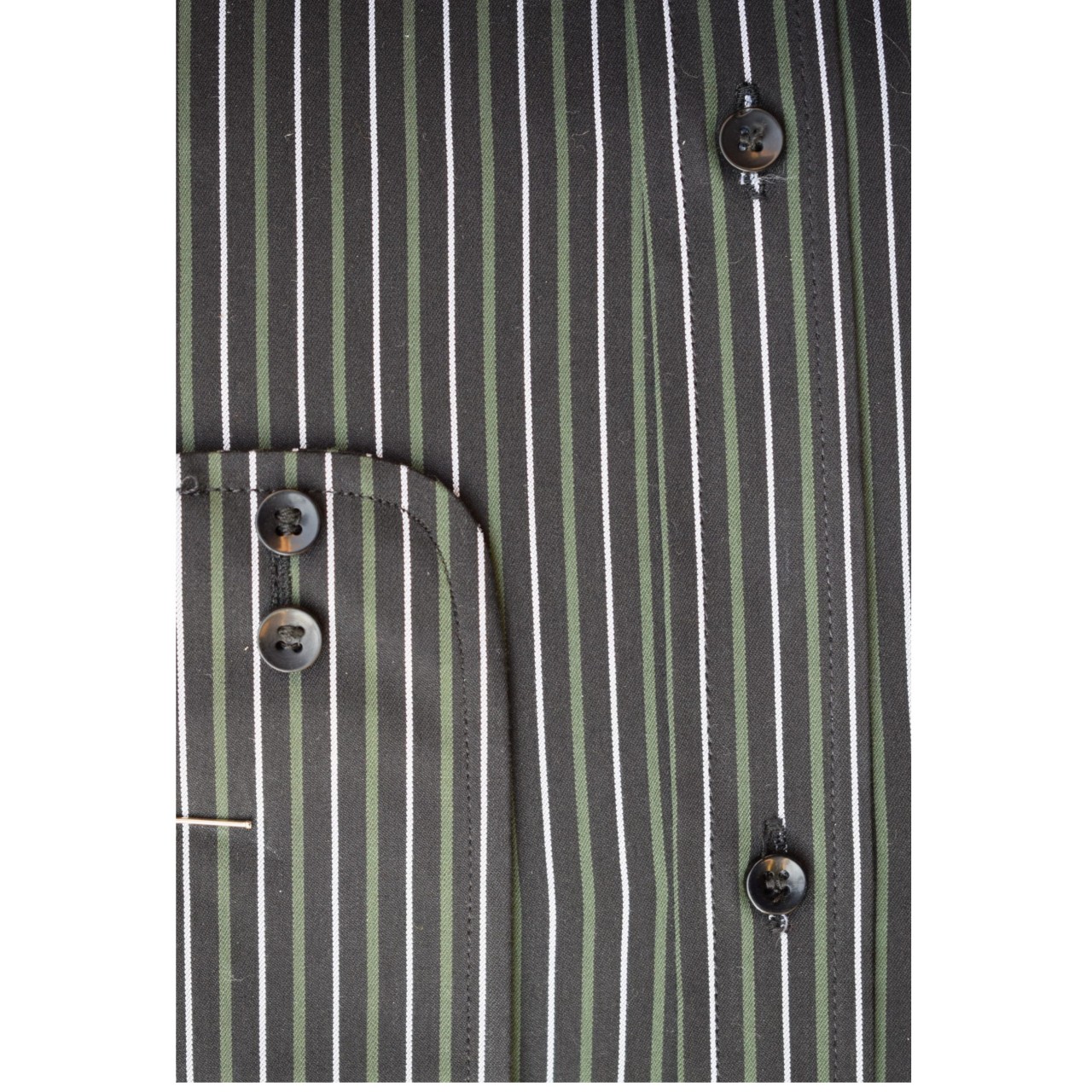 Black Base White Green Pin Stripes Formal Shirt For Men - Imported - Double Needle Stitching
