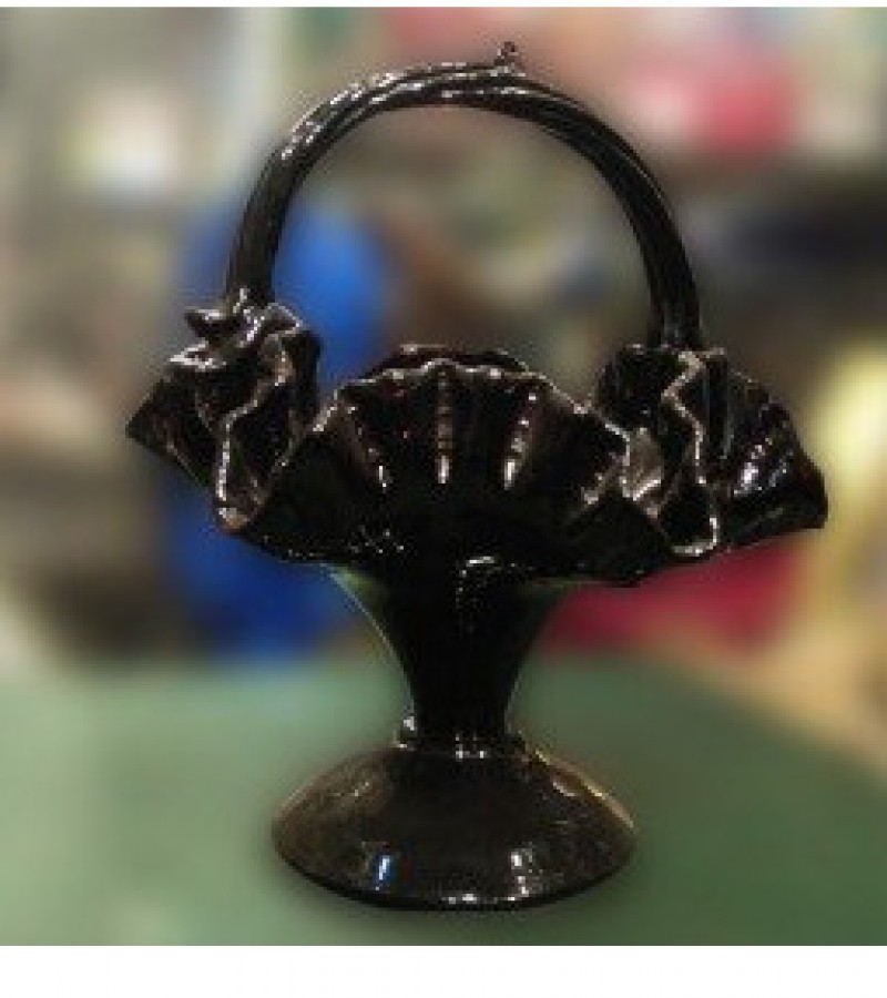 Black Glass Fluted Basket With Handle