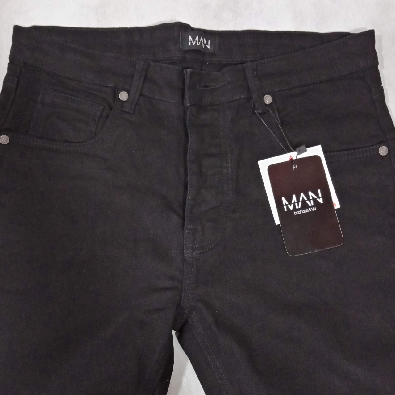 Slub Denim Branded Pant For Men In Slim Fitting - Black