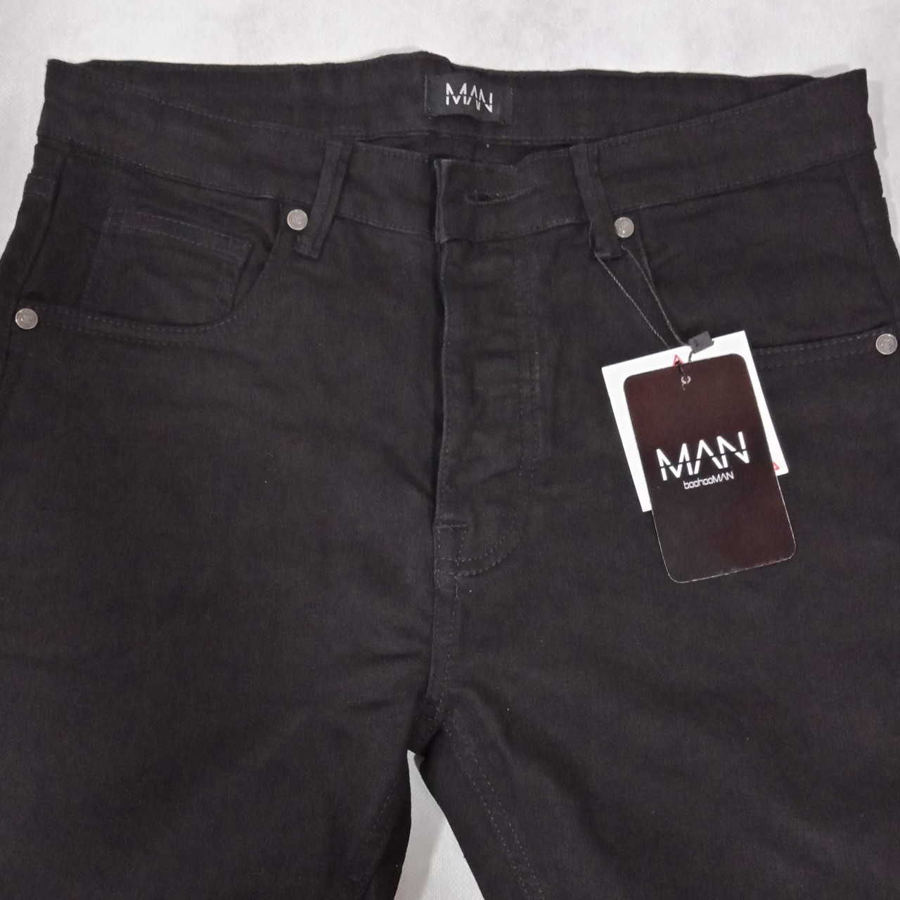Slub Denim Branded Pant For Men In Slim Fitting - Black