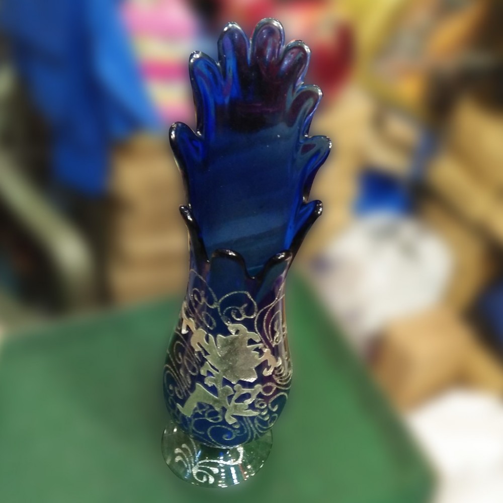 Blue Glass Vase Guldaan For Home & Office Decoration