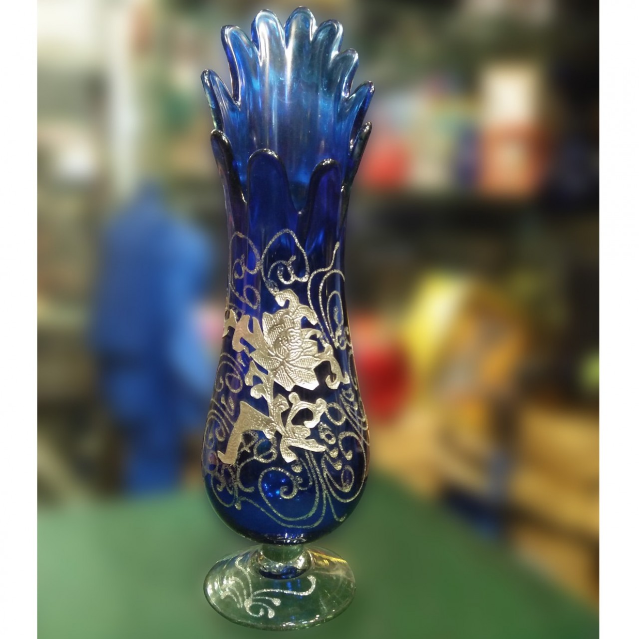 Blue Glass Vase Guldaan For Home & Office Decoration