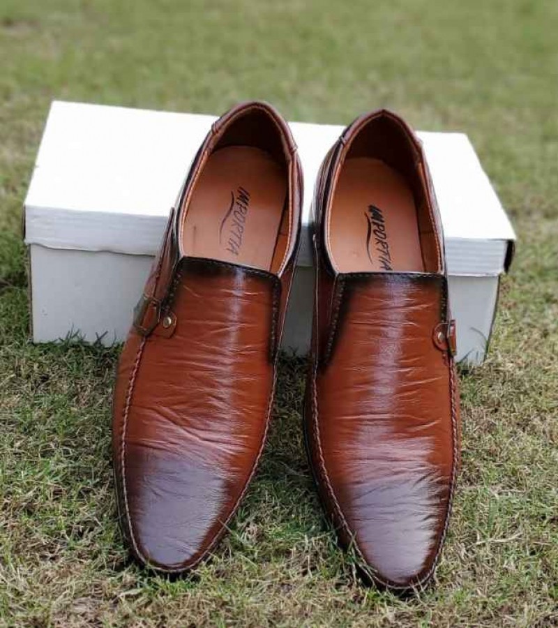 Brown Synthetic Leather Shoes For Men
