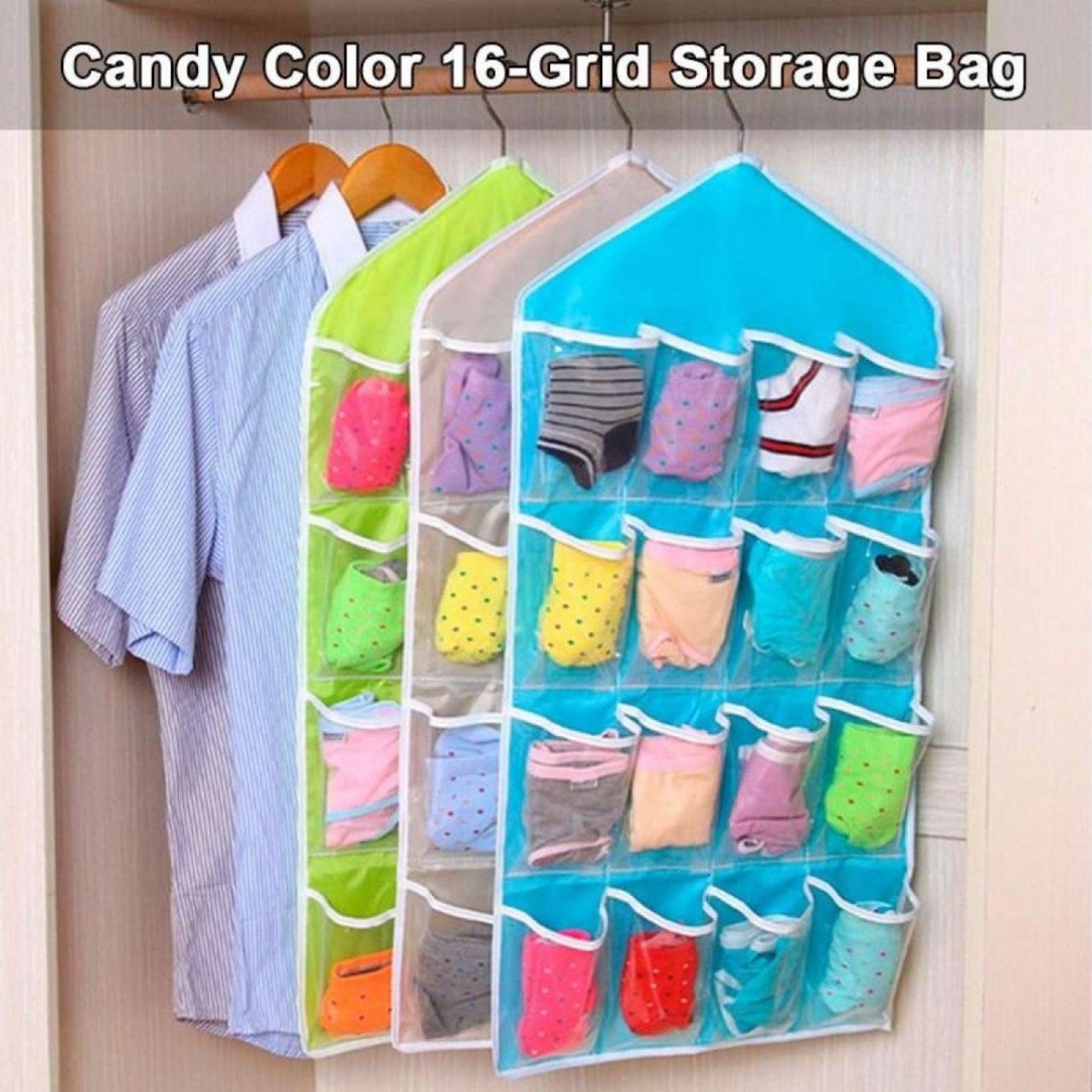 Candy Color Wardrobe Wall Mounted 16 Grid Storage Bag