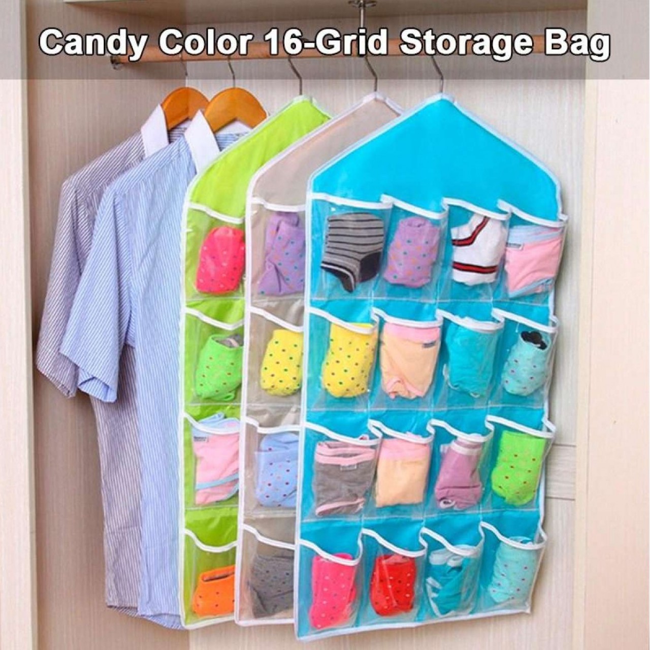 Candy Color Wardrobe Wall Mounted 16 Grid Storage Bag