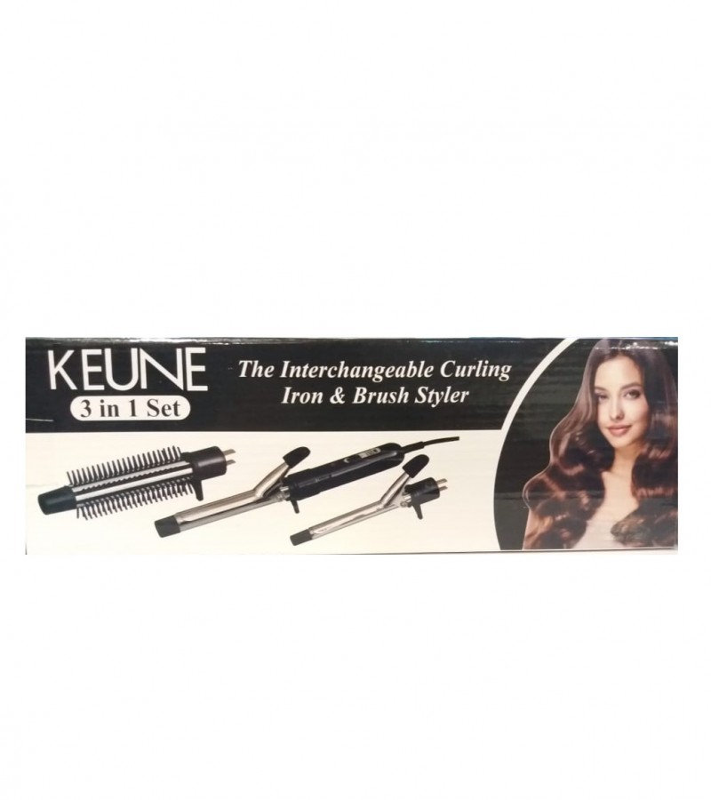 KEUNE 3 in 1 the interchangeable curling iron & brush styler