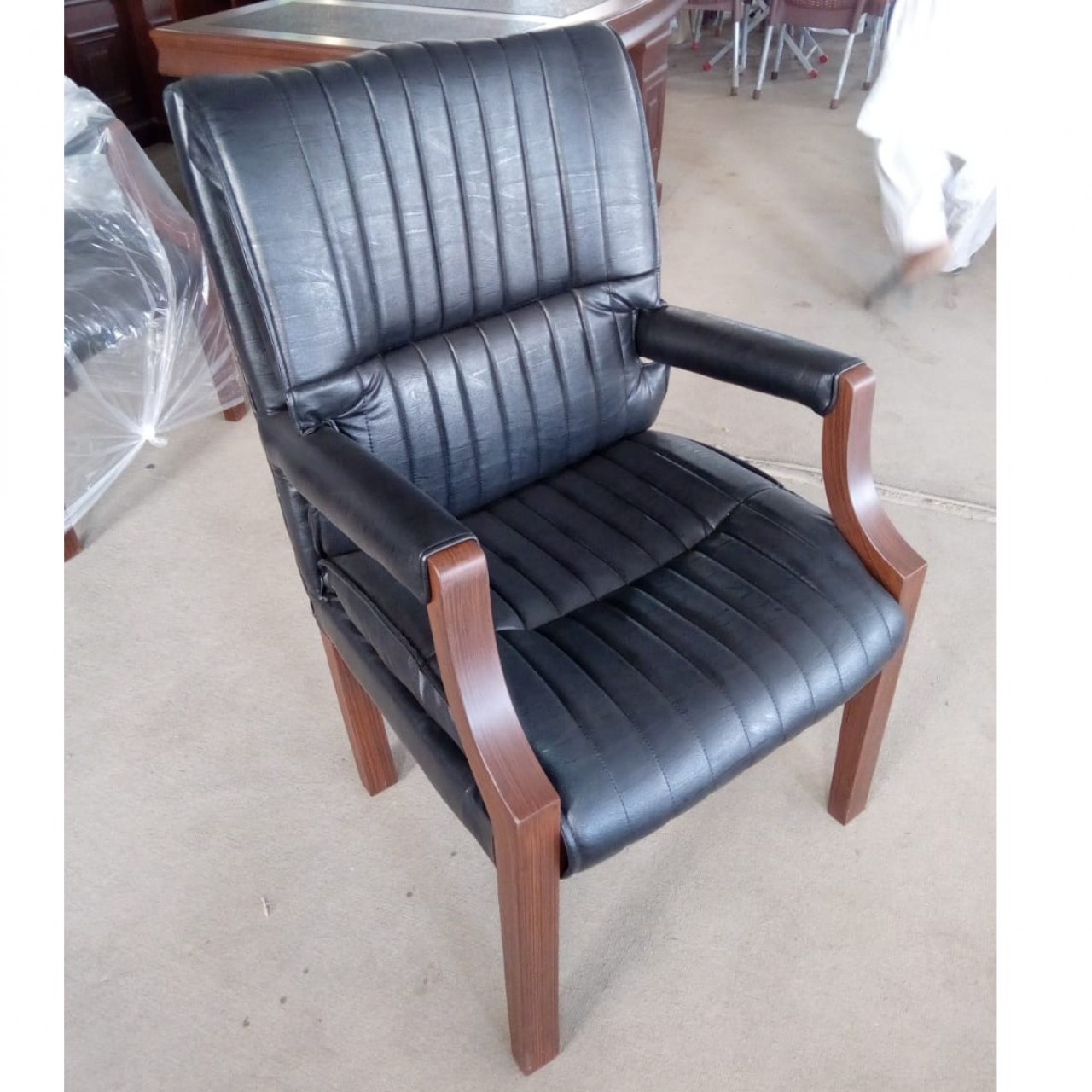 Classic Wooden Office Chair - Imported Leather & Foam