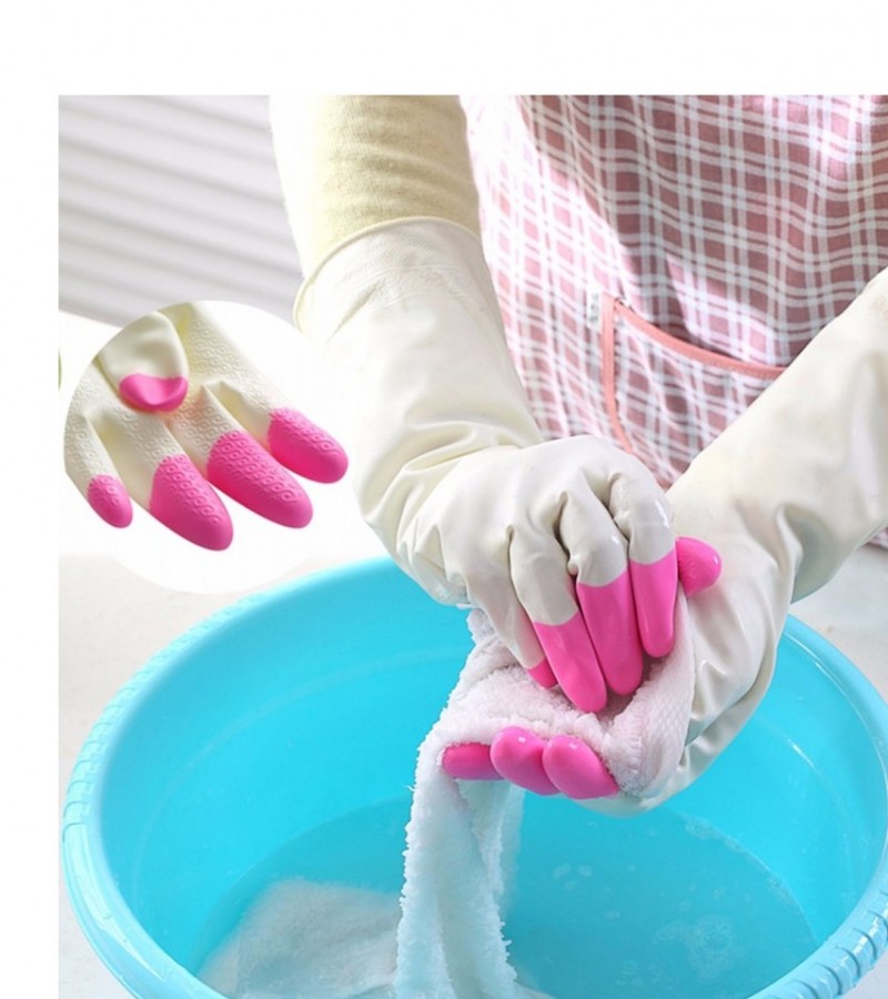 Cleaning Gloves Reusable Water Washing Cleaning Rubber Gloves Waterproof Gloves - Pink