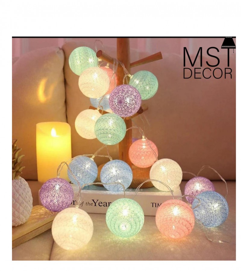 Cotton Ball LED String Lights Battery Operated All Colors Available