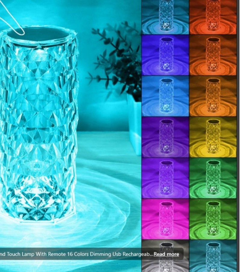 Crystal Diamond Touch Lamp With Remote 16 Colors Dimming Usb Rechargeable
