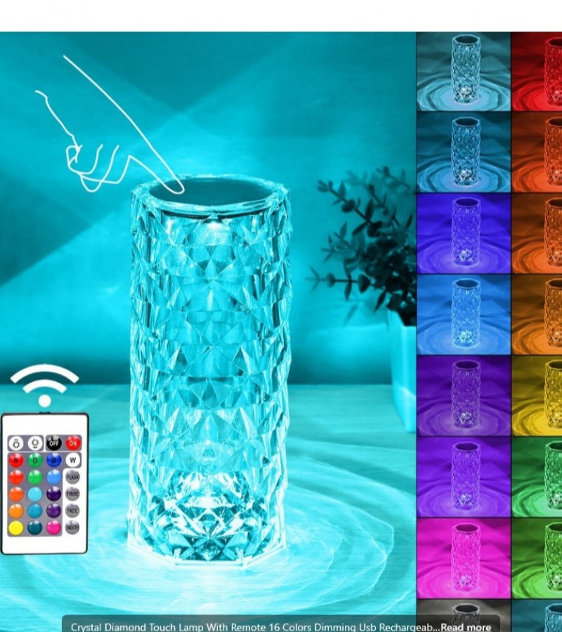 Crystal Diamond Touch Lamp With Remote 16 Colors Dimming Usb Rechargeable