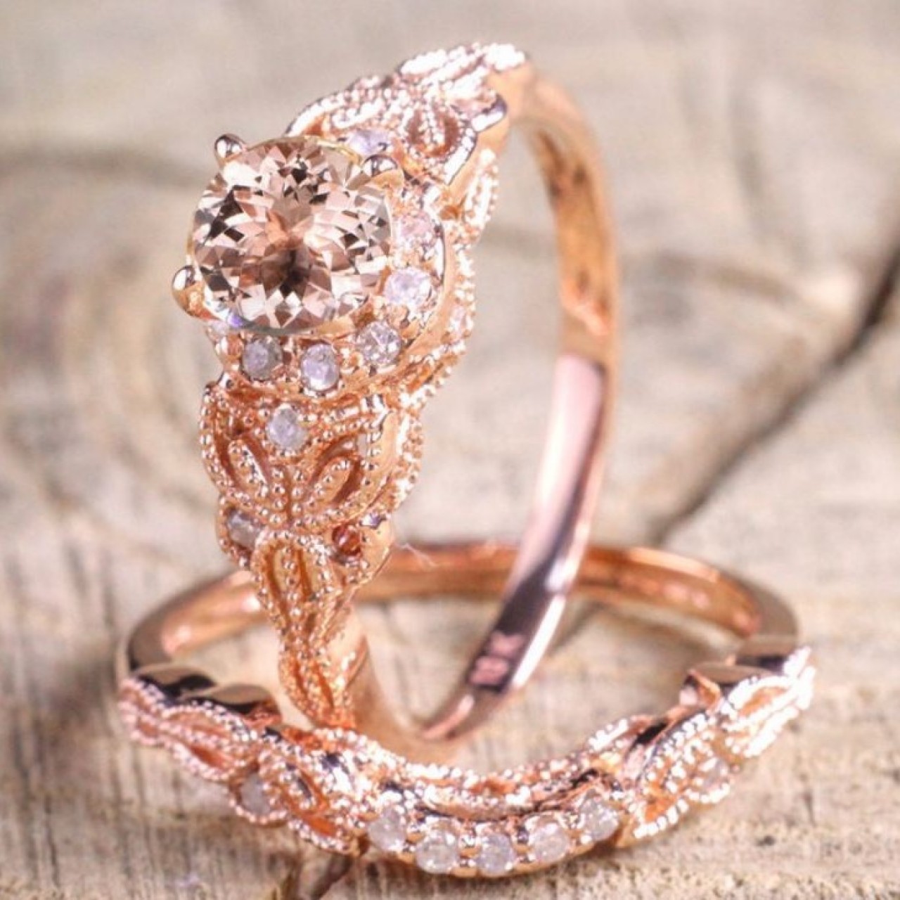 Crystal Zircon Rose Gold Pair Ring
