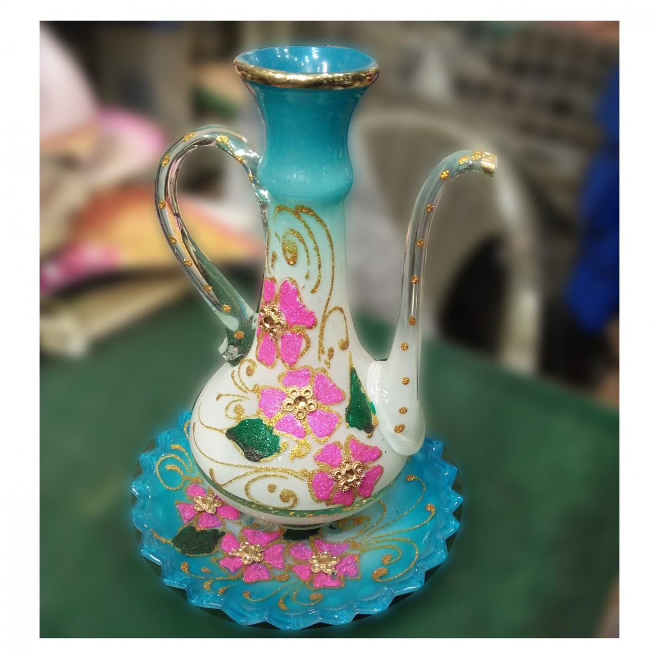 Decorative Fancy Glass Jug With Plate For Home Decoration
