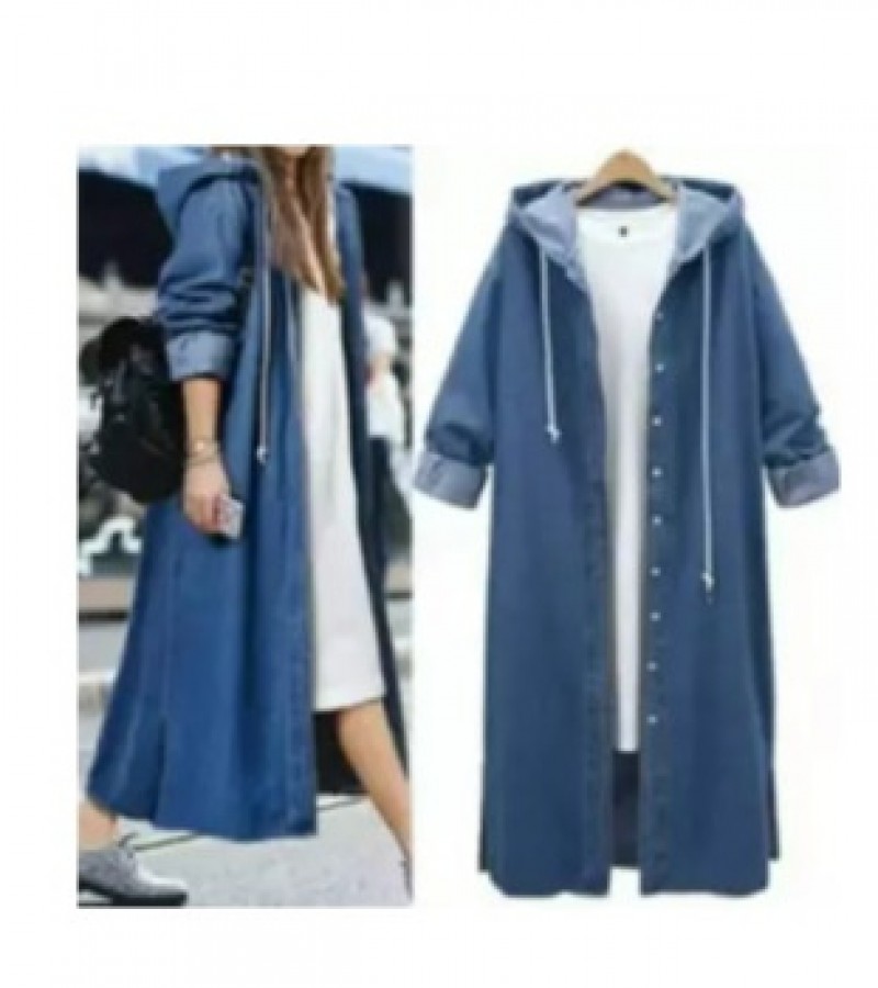 Denim Long Coat/Jacket For Women - Blue