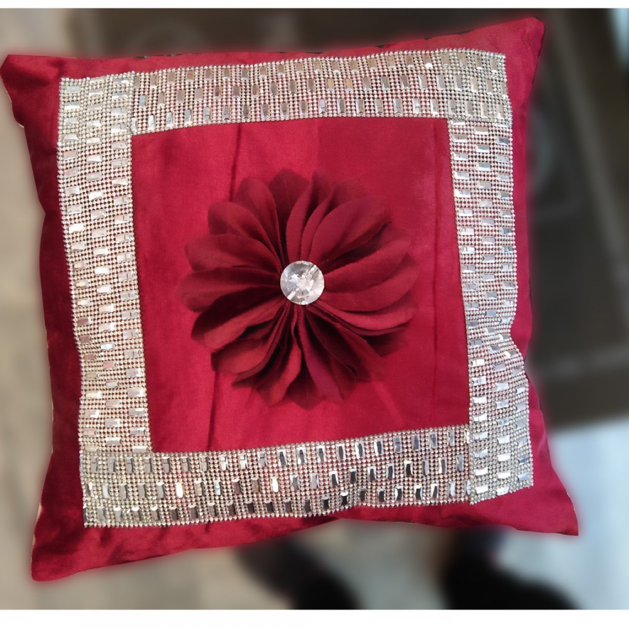 Embroidered Red Stari Cushion - Comfortable